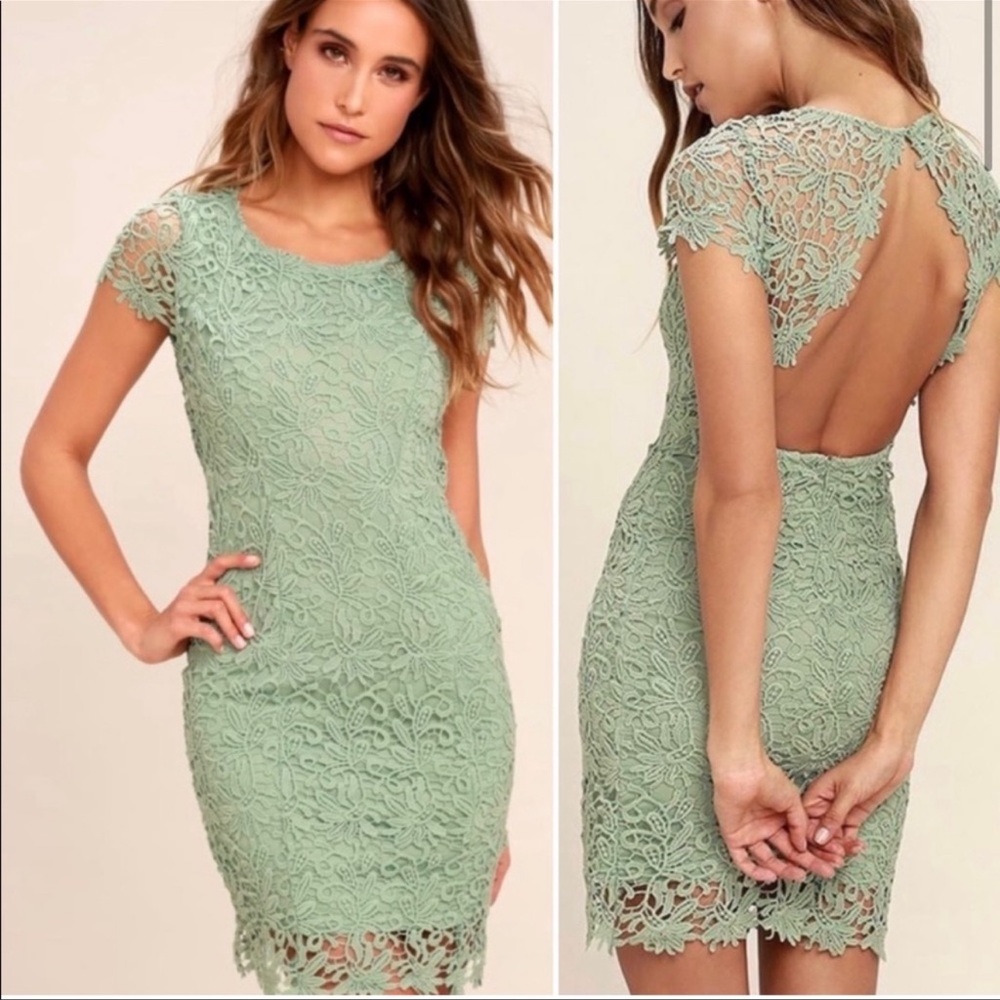Lulus Hidden Talent Backless Sage Green Lace
Dress